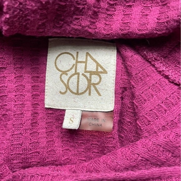 Chaser Waffle Knit Pullover Hoodie Curved Hem Top Raspberry Women’s Size Small - Picture 6 of 10